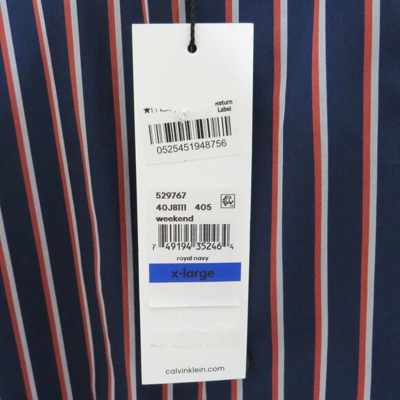 Calvin Klein* Men's Short Sleeve Button Down Curved Hem Stripe Shirt~ Size XL - Picture 4 of 10